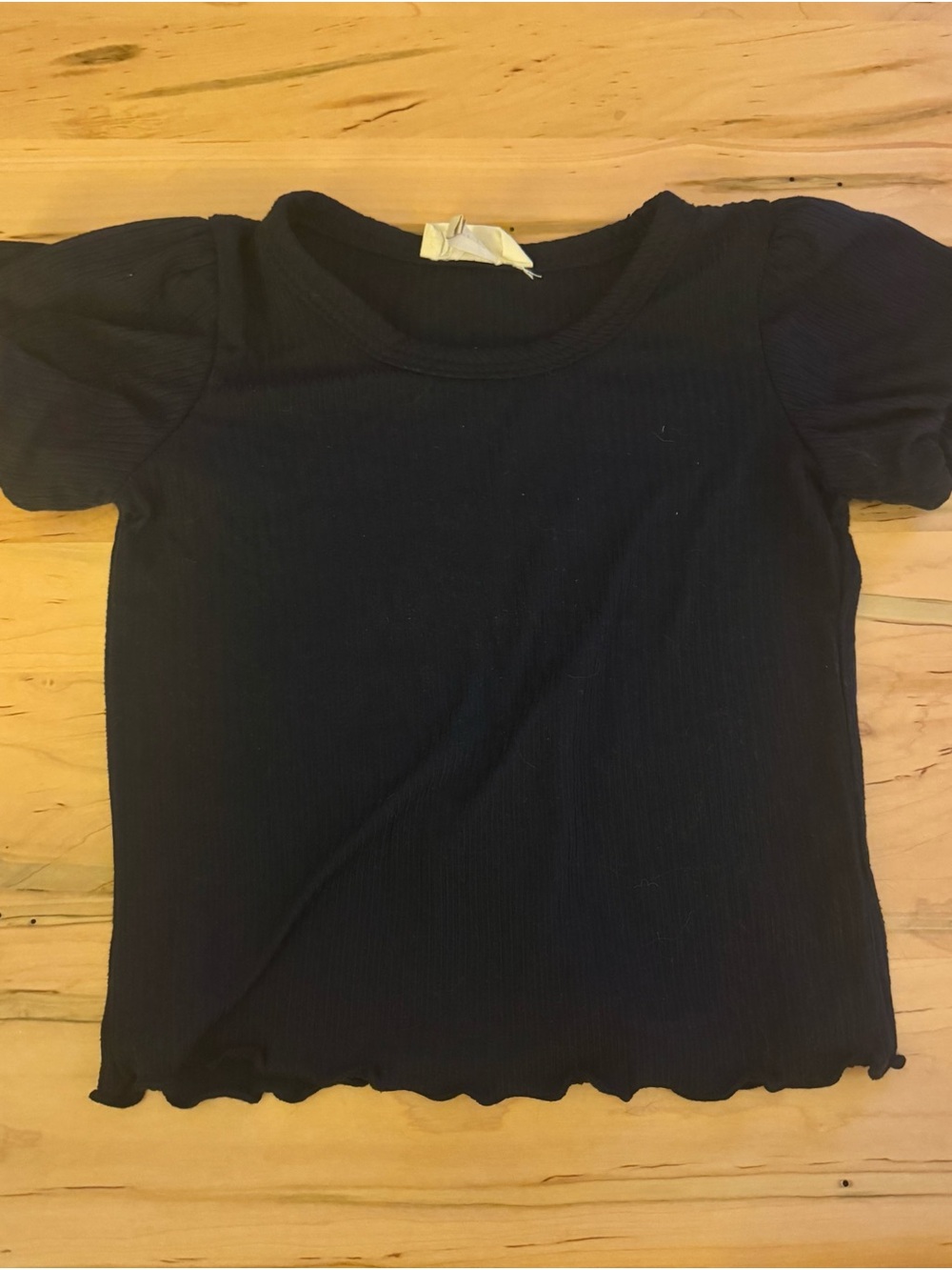 Girls' Black Ribbed Short Sleeve Tee